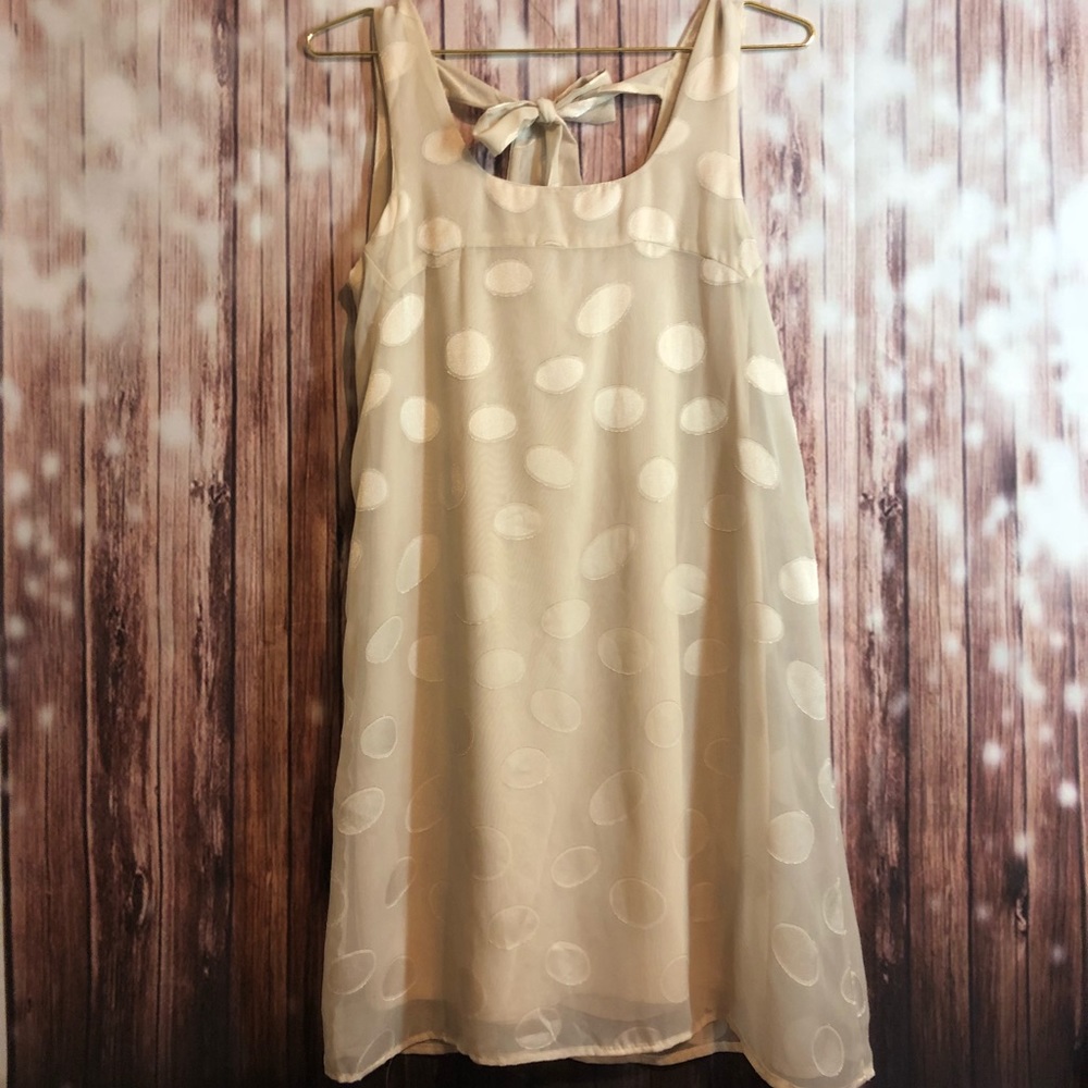 Nude polka dot vintage babydoll shift bow dress